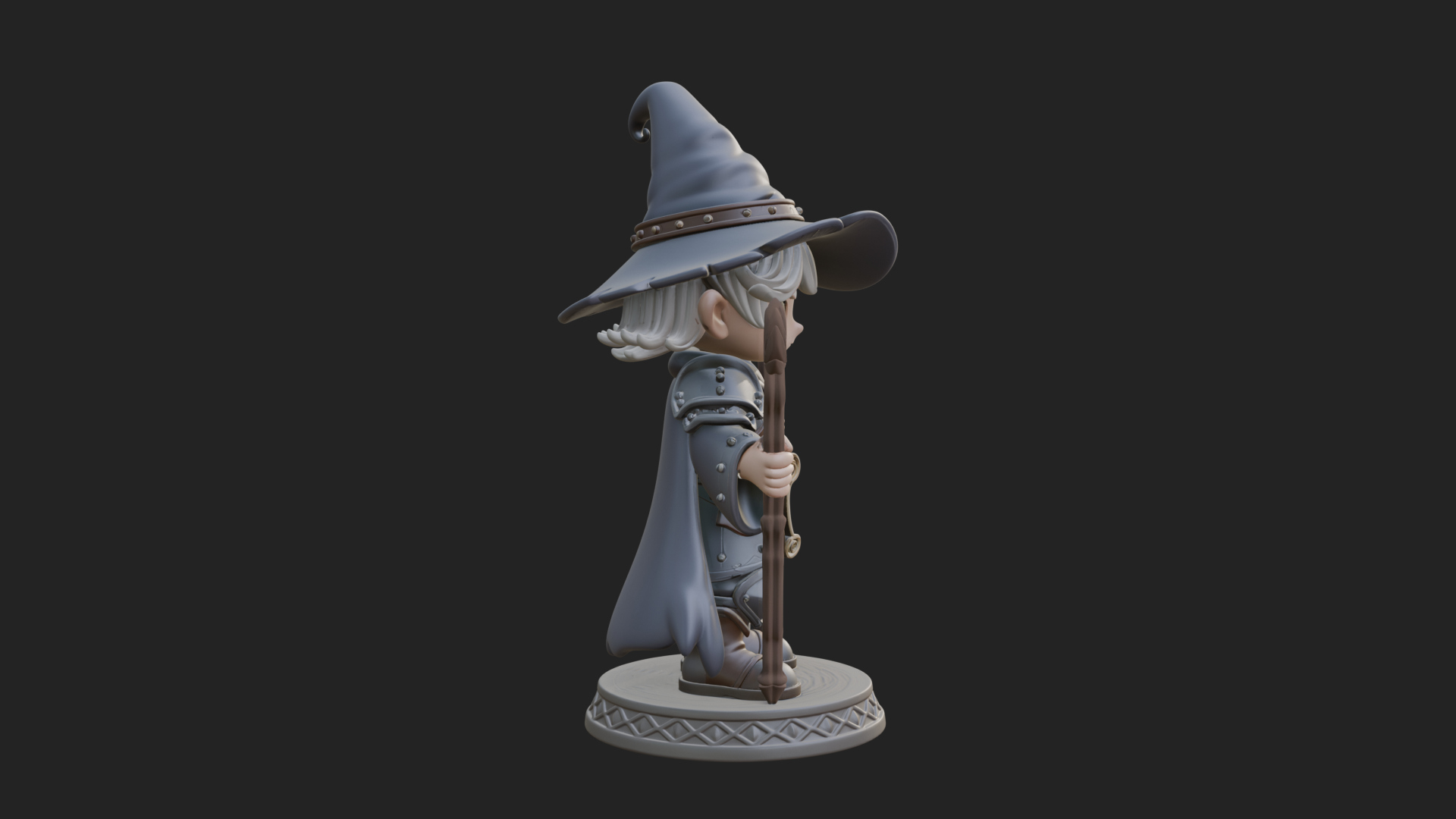 Chibi Wizard With Long Staff Statue Design 4 3D Print Model 3D Model