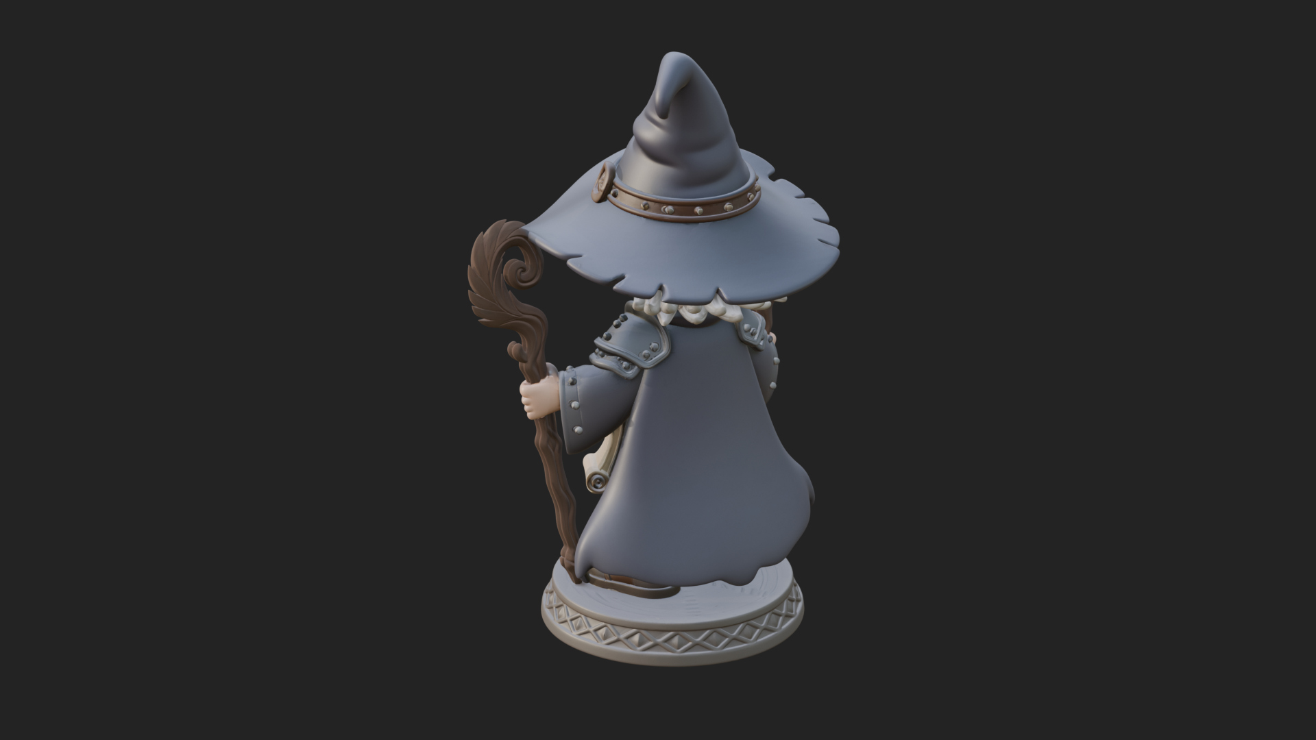 Chibi Wizard With Long Staff Statue Design 4 3D Print Model 3D Model