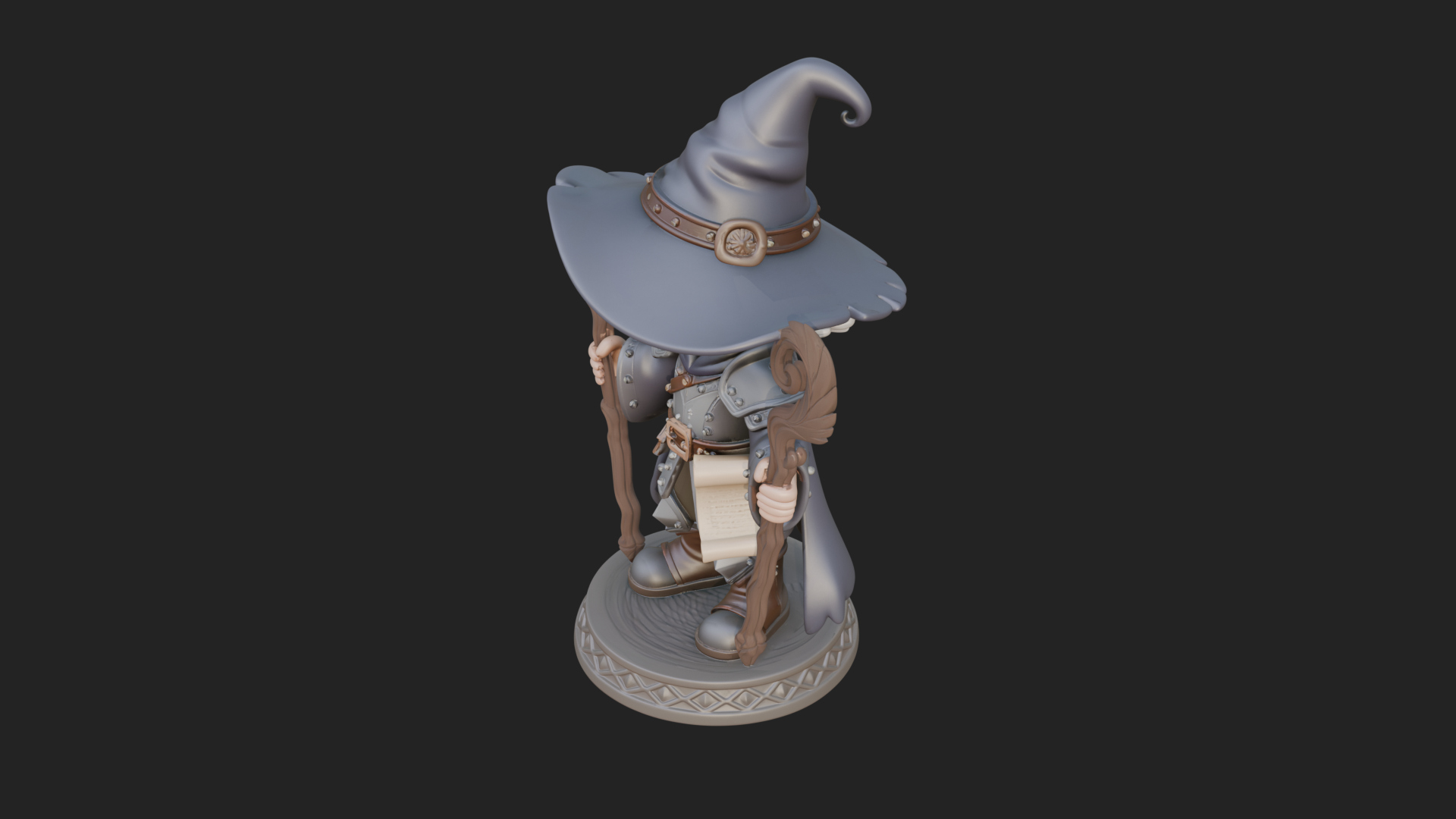 Chibi Wizard With Long Staff Statue Design 4 3D Print Model 3D Model