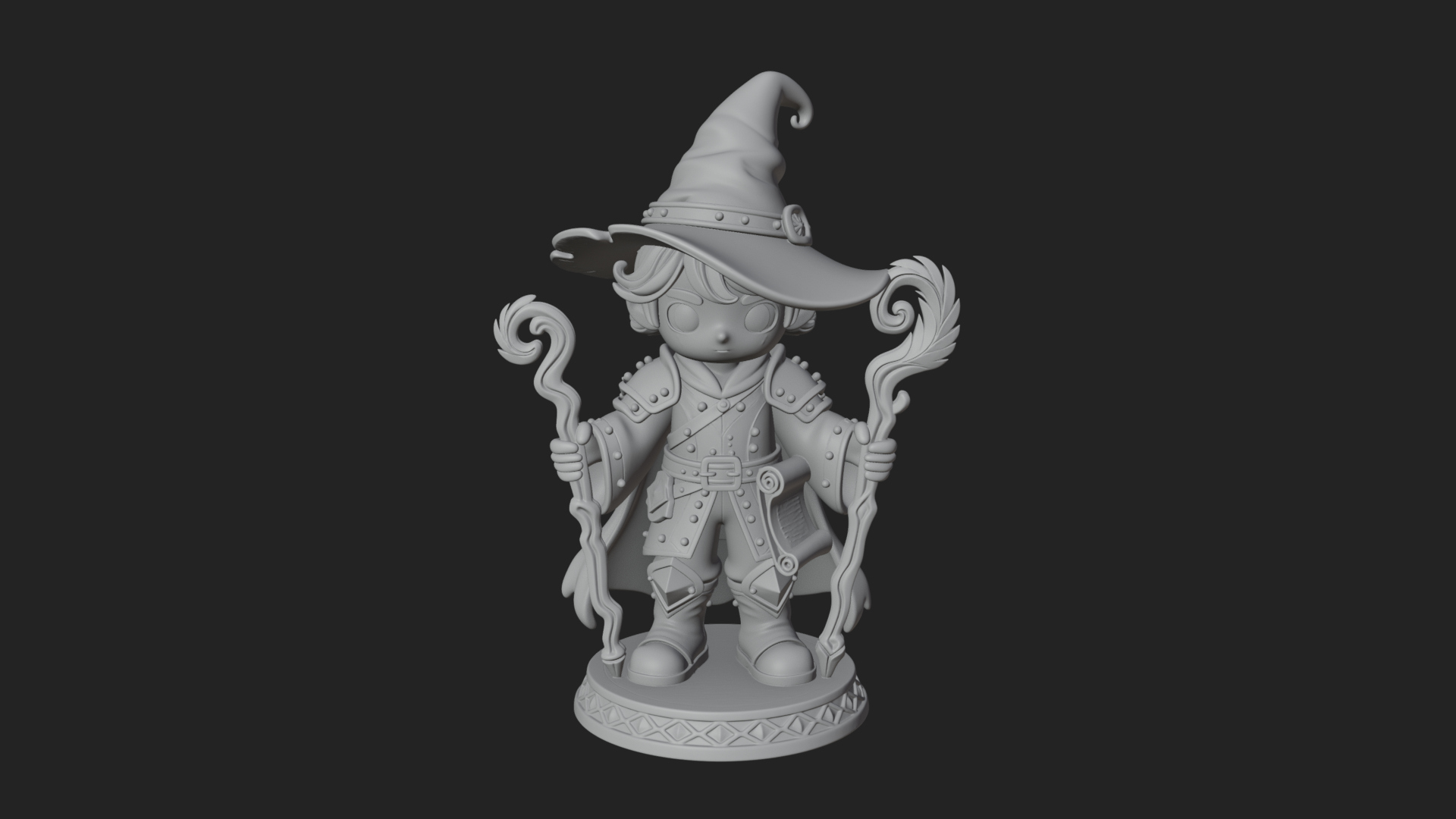 Chibi Wizard With Long Staff Statue Design 4 3D Print Model 3D Model