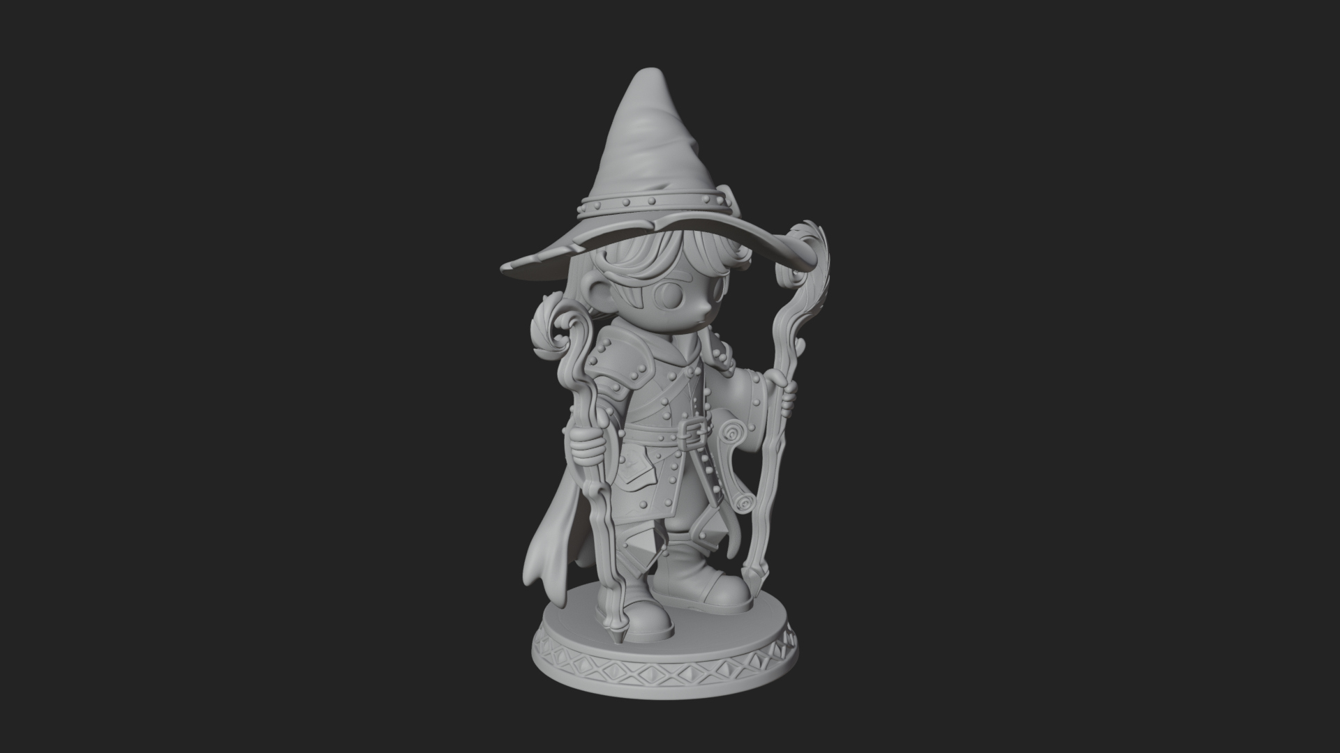 Chibi Wizard With Long Staff Statue Design 4 3D Print Model 3D Model