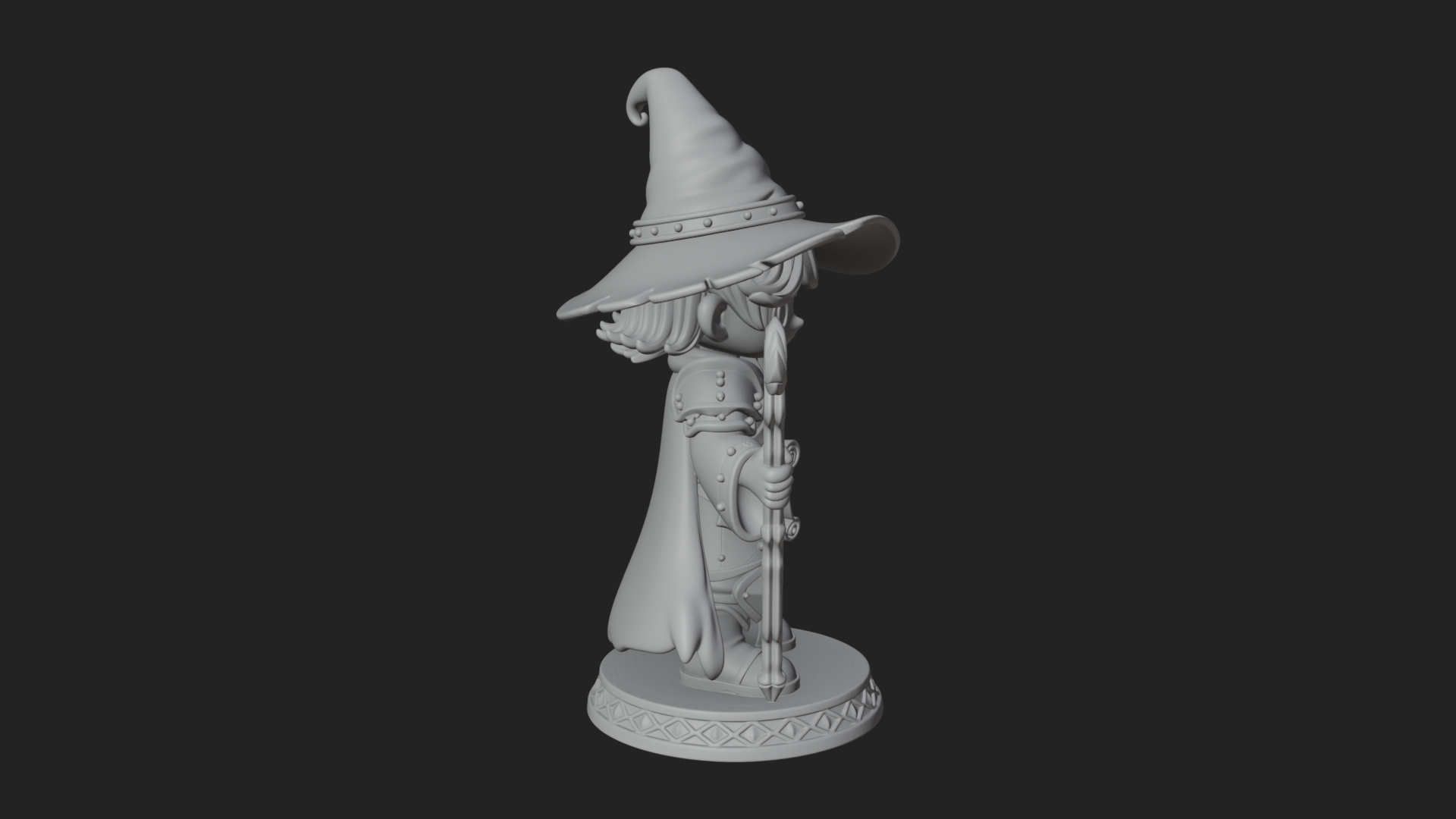 Chibi Wizard With Long Staff Statue Design 4 3D Print Model 3D Model