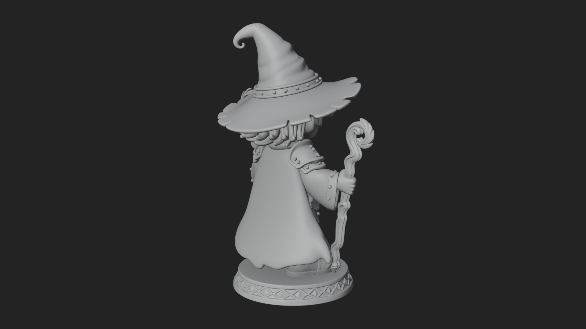 Chibi Wizard With Long Staff Statue Design 4 3D Print Model 3D Model