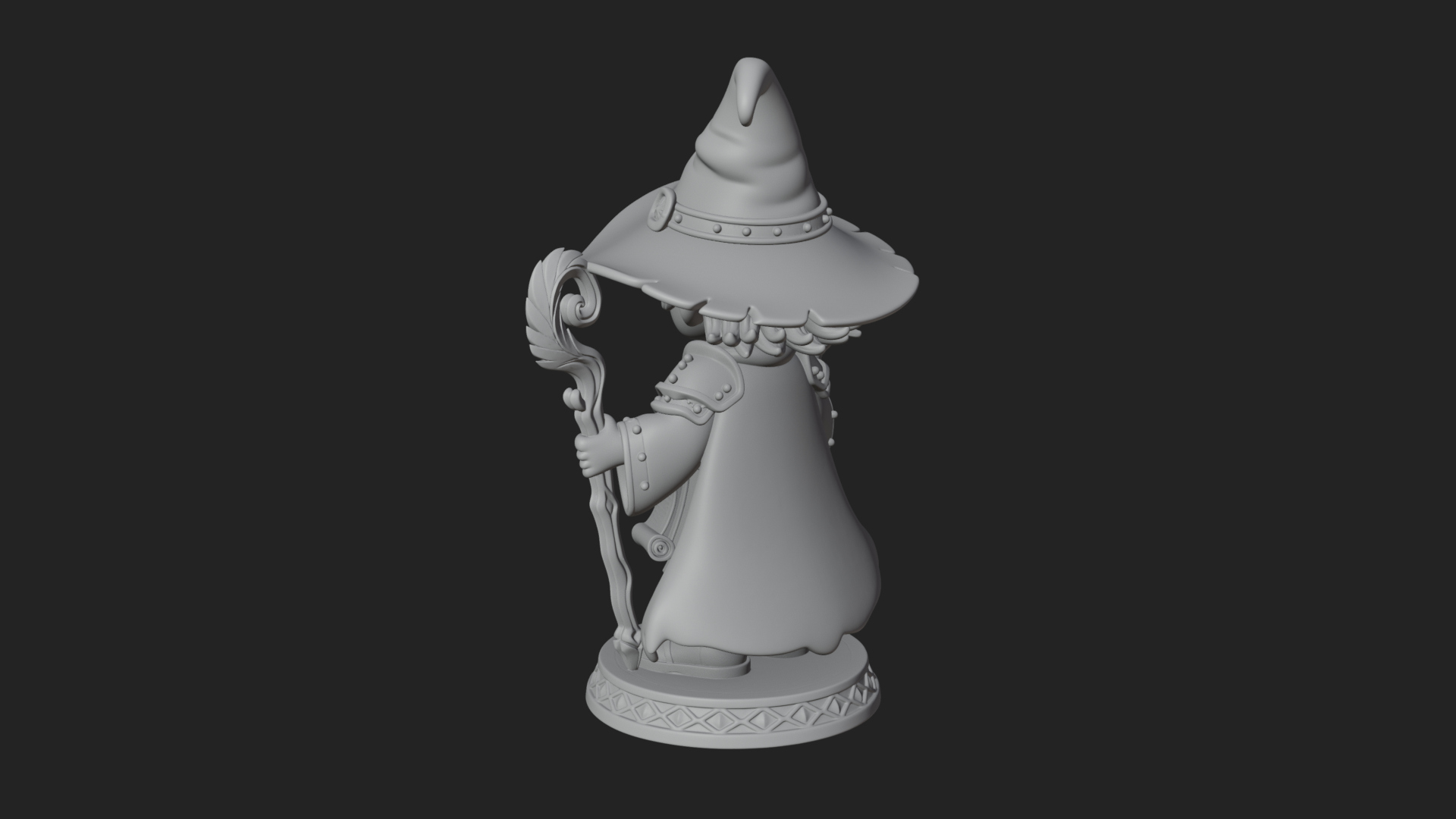 Chibi Wizard With Long Staff Statue Design 4 3D Print Model 3D Model