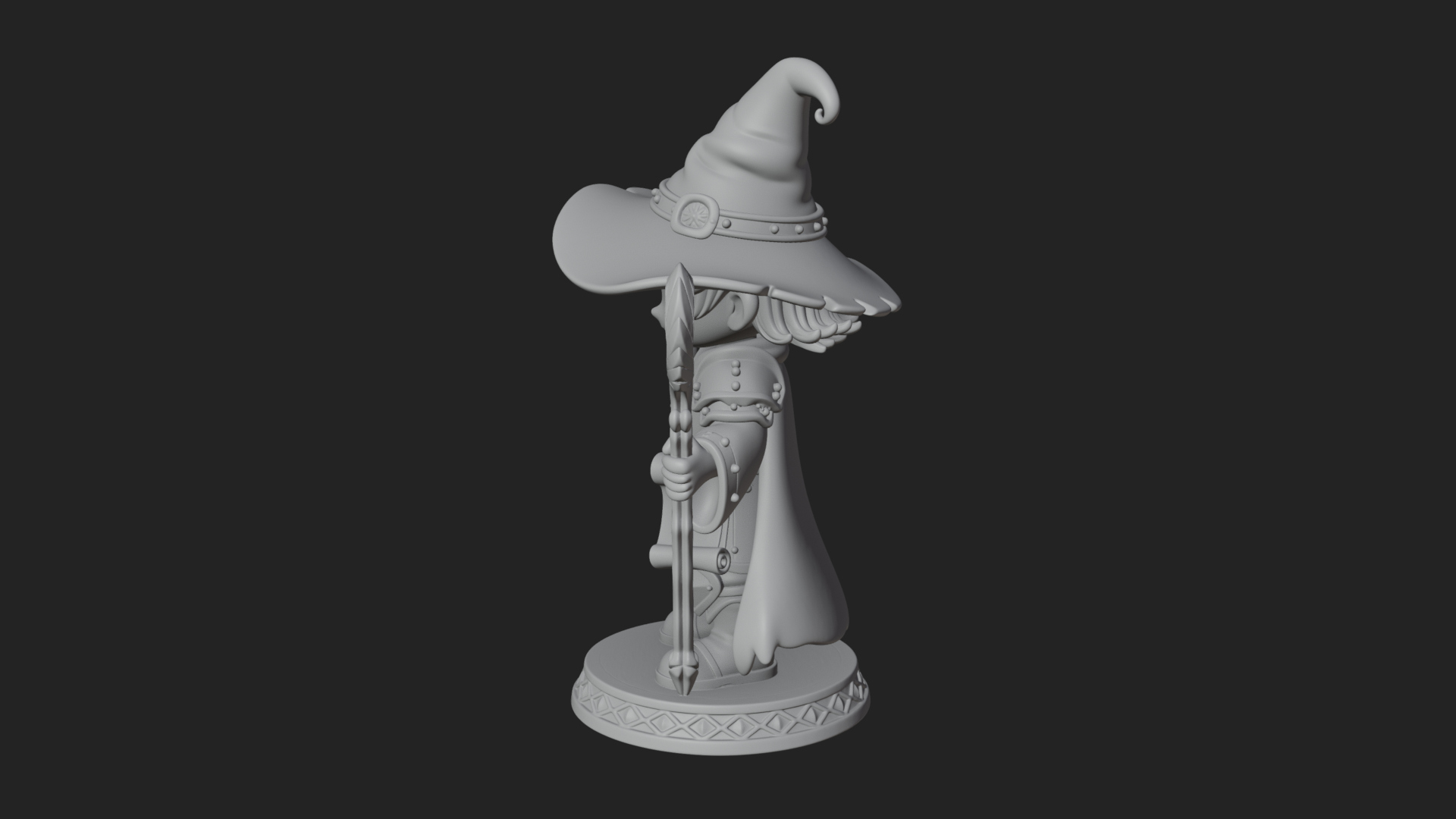 Chibi Wizard With Long Staff Statue Design 4 3D Print Model 3D Model