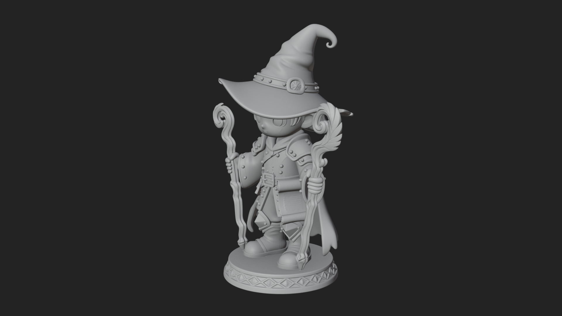 Chibi Wizard With Long Staff Statue Design 4 3D Print Model 3D Model