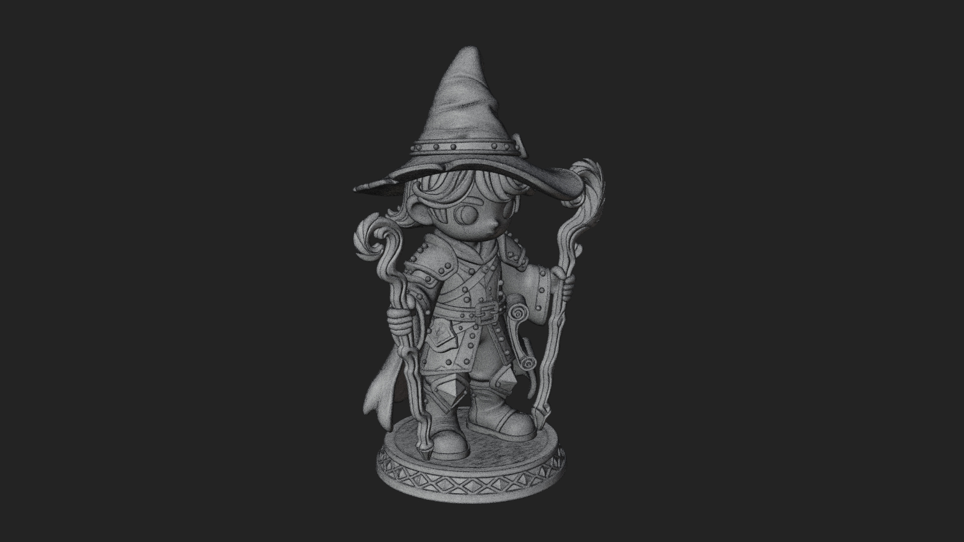 Chibi Wizard With Long Staff Statue Design 4 3D Print Model 3D Model