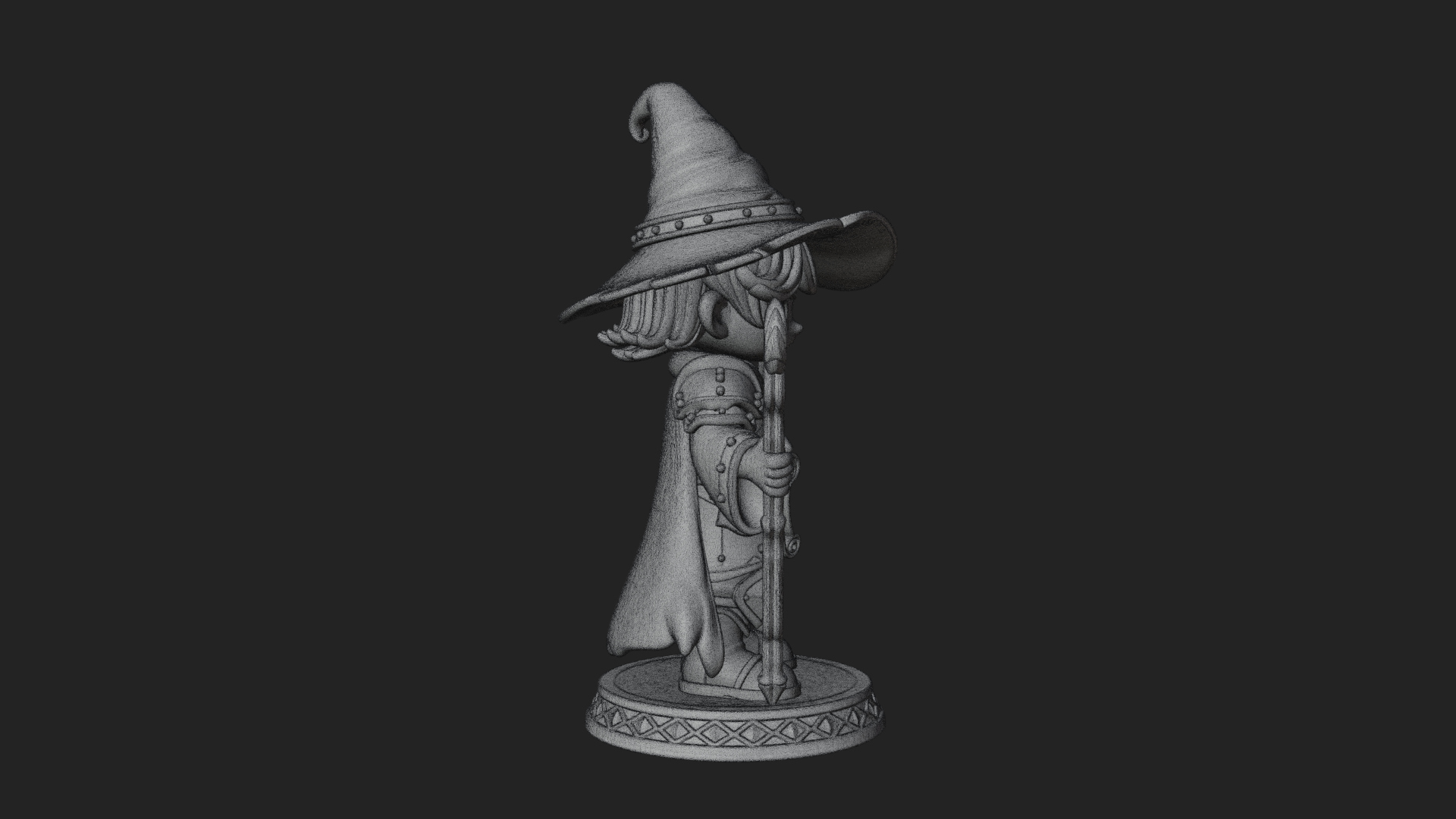 Chibi Wizard With Long Staff Statue Design 4 3D Print Model 3D Model