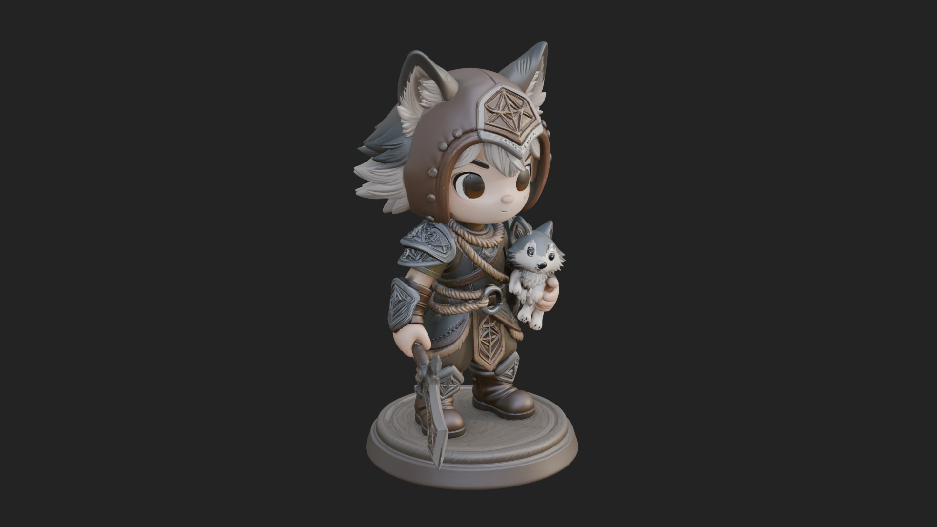 Chibi Wolf Helm Ranger Statue Design 1 3D Print Model 3D Model