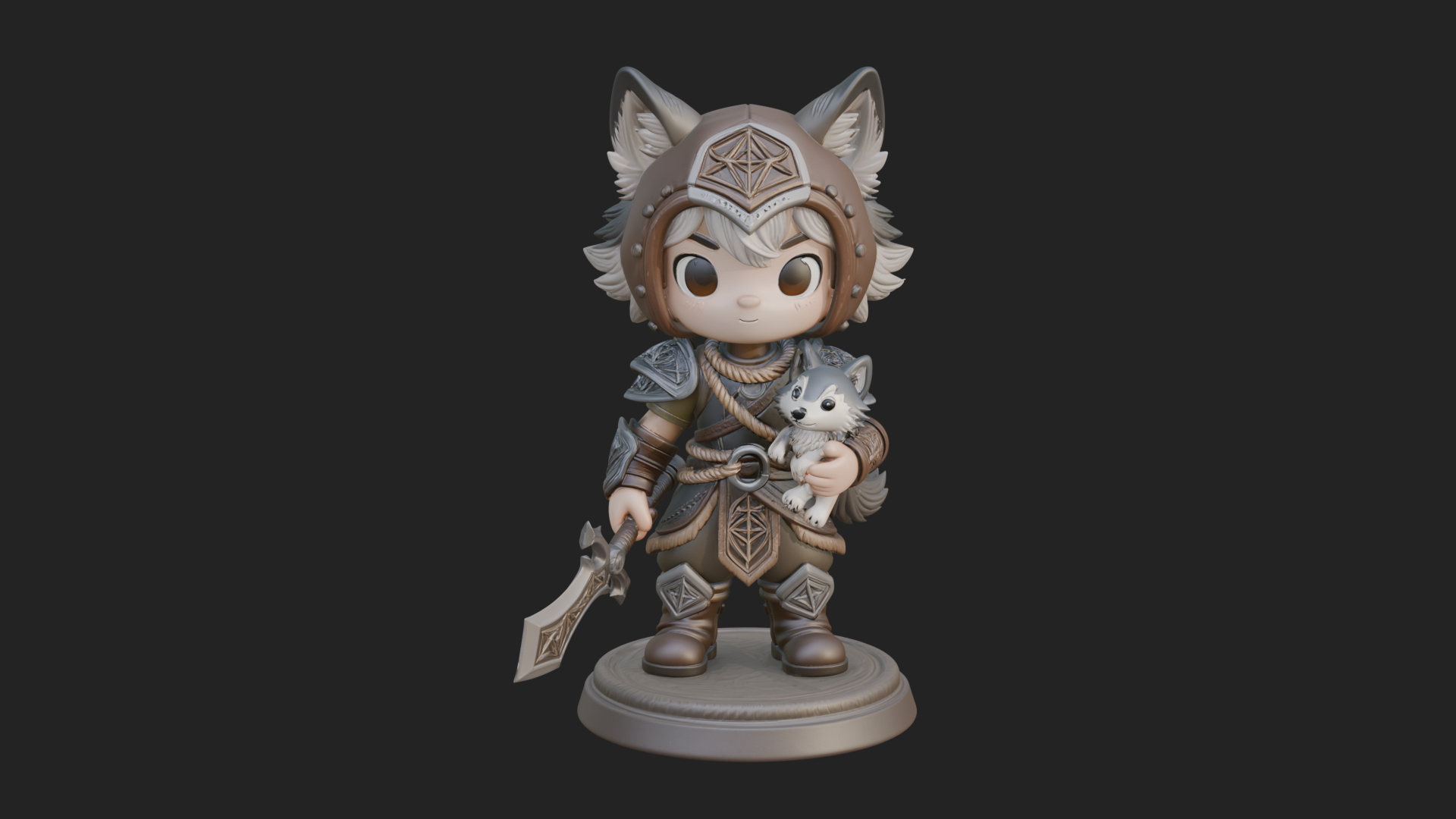 Chibi Wolf Helm Ranger Statue Design 1 3D Print Model 3D Model