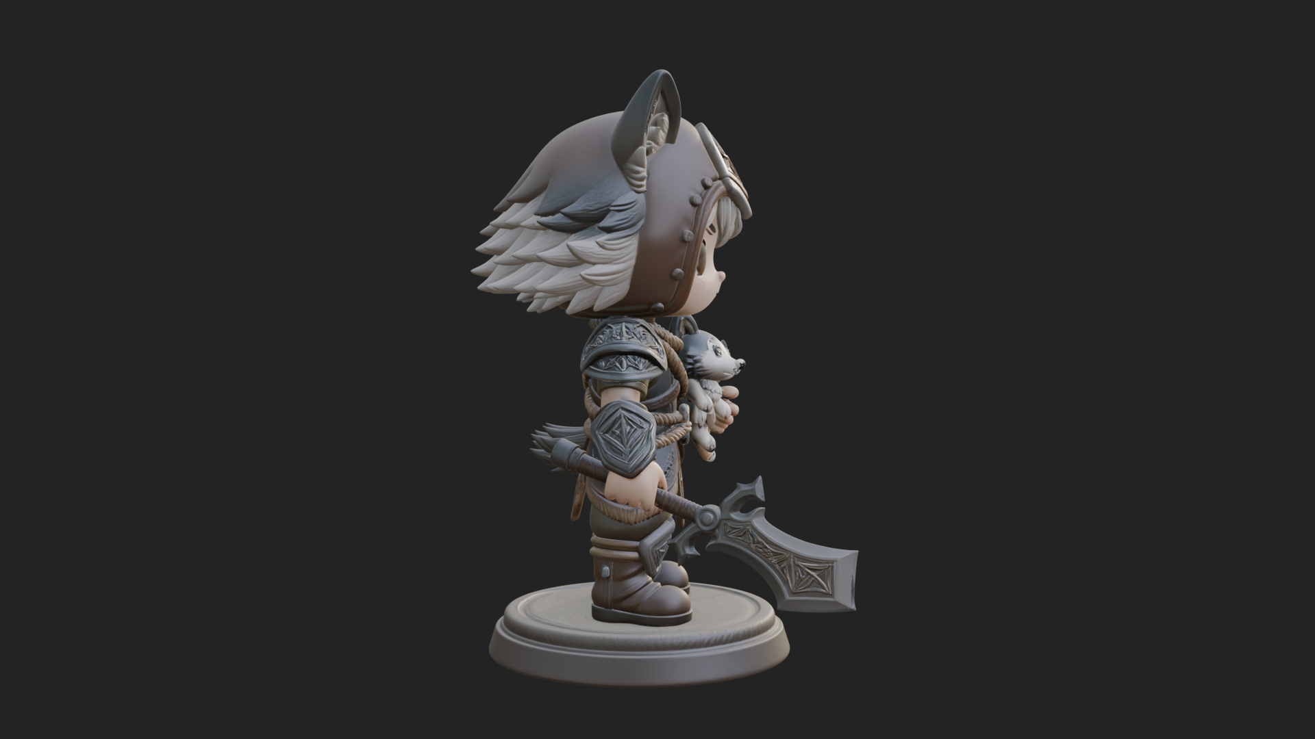 Chibi Wolf Helm Ranger Statue Design 1 3D Print Model 3D Model