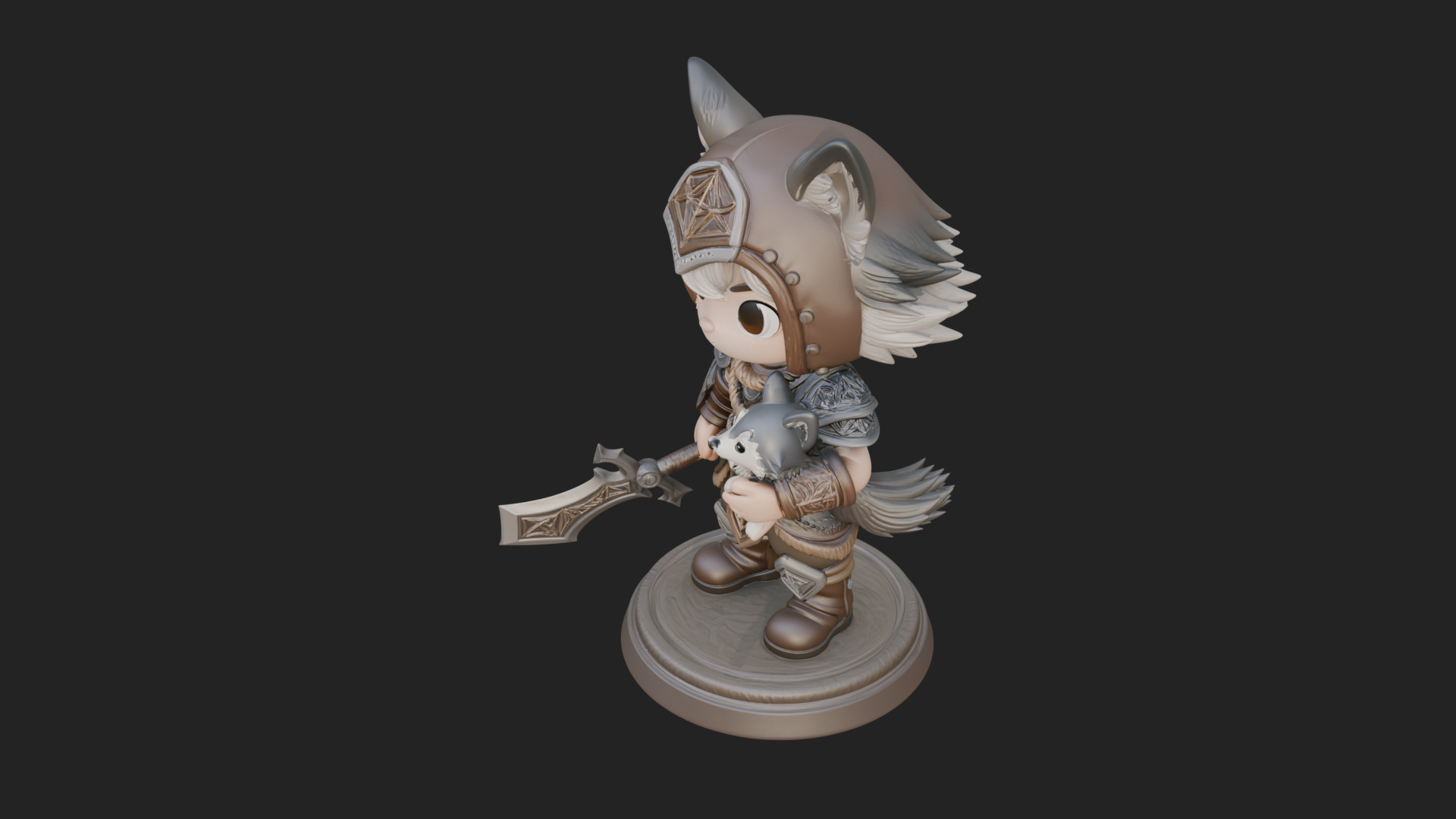 Chibi Wolf Helm Ranger Statue Design 1 3D Print Model 3D Model