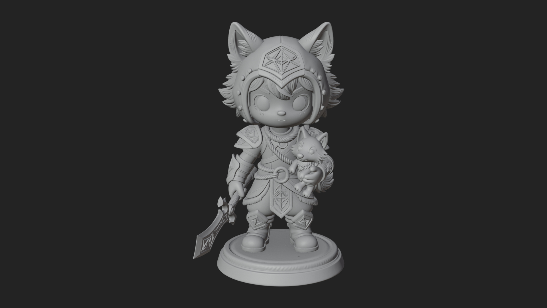 Chibi Wolf Helm Ranger Statue Design 1 3D Print Model 3D Model