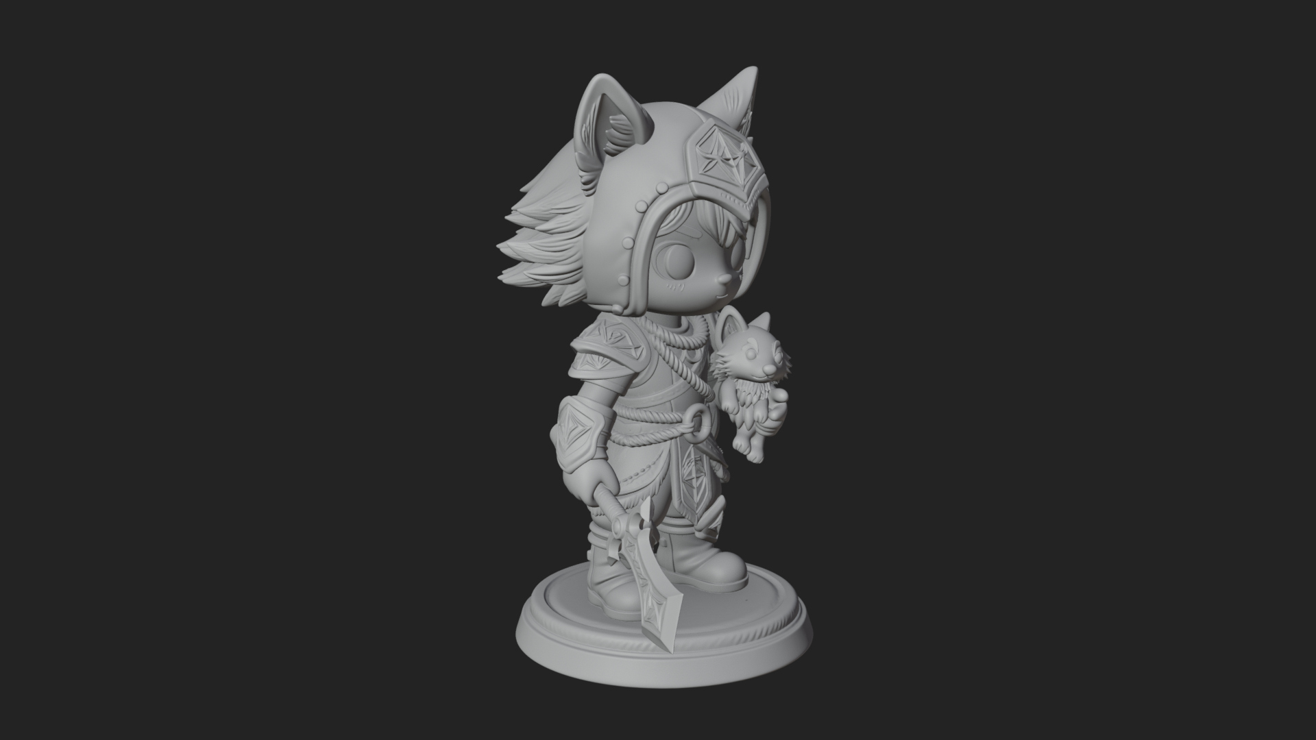 Chibi Wolf Helm Ranger Statue Design 1 3D Print Model 3D Model