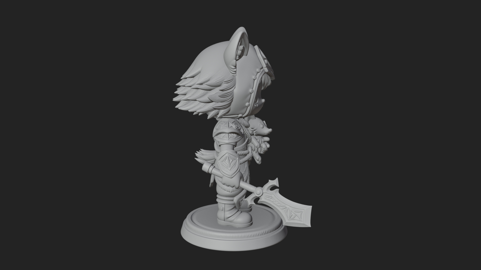 Chibi Wolf Helm Ranger Statue Design 1 3D Print Model 3D Model