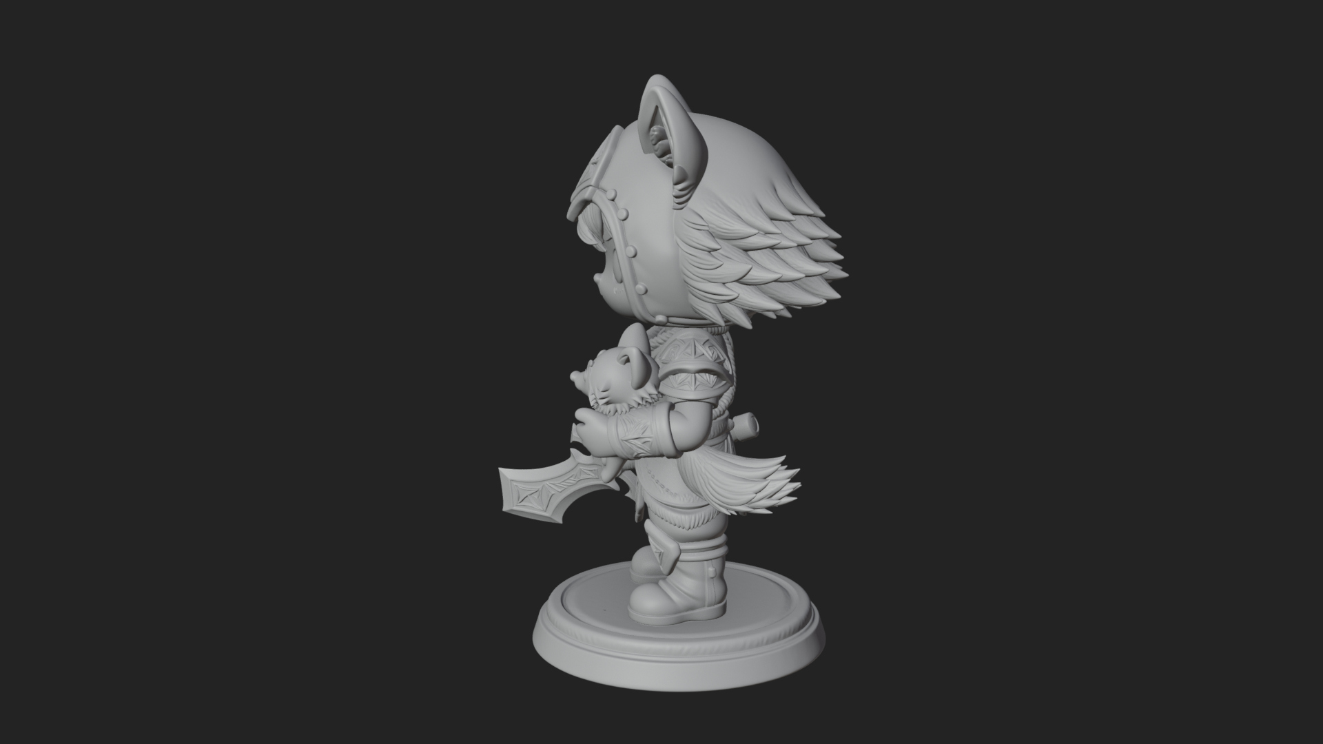 Chibi Wolf Helm Ranger Statue Design 1 3D Print Model 3D Model