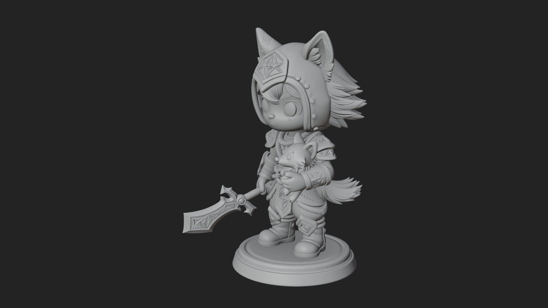 Chibi Wolf Helm Ranger Statue Design 1 3D Print Model 3D Model