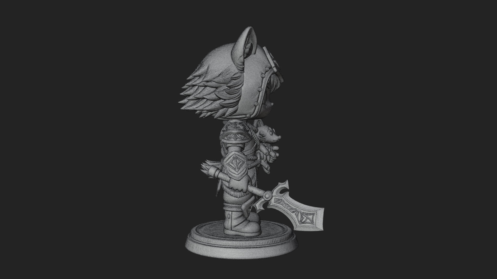 Chibi Wolf Helm Ranger Statue Design 1 3D Print Model 3D Model