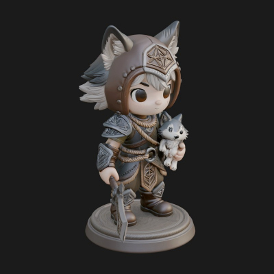 Chibi Wolf Helm Ranger Statue Design 1 3D Print Model
