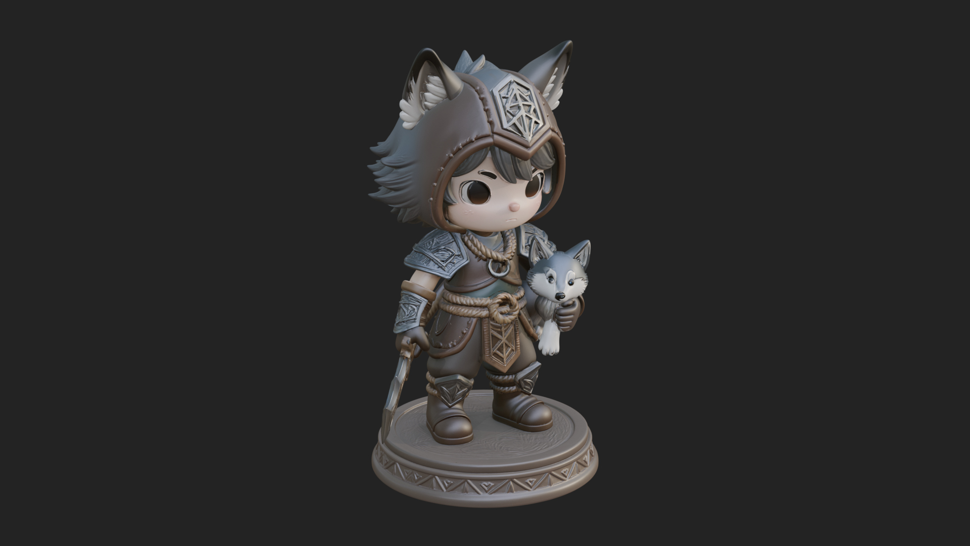 Chibi Wolf Helm Ranger Statue Design 2 3D Print Model 3D Model