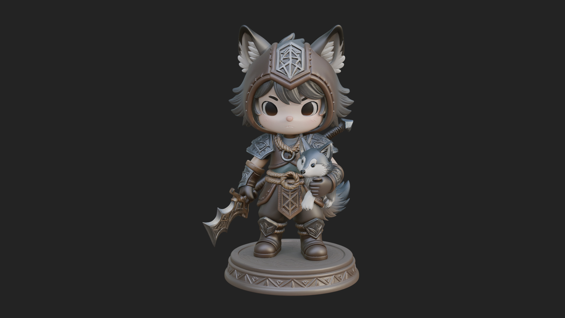 Chibi Wolf Helm Ranger Statue Design 2 3D Print Model 3D Model