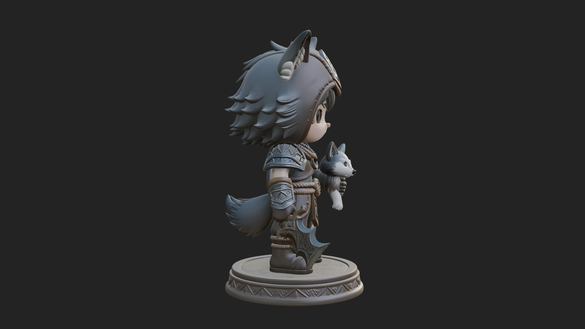 Chibi Wolf Helm Ranger Statue Design 2 3D Print Model 3D Model