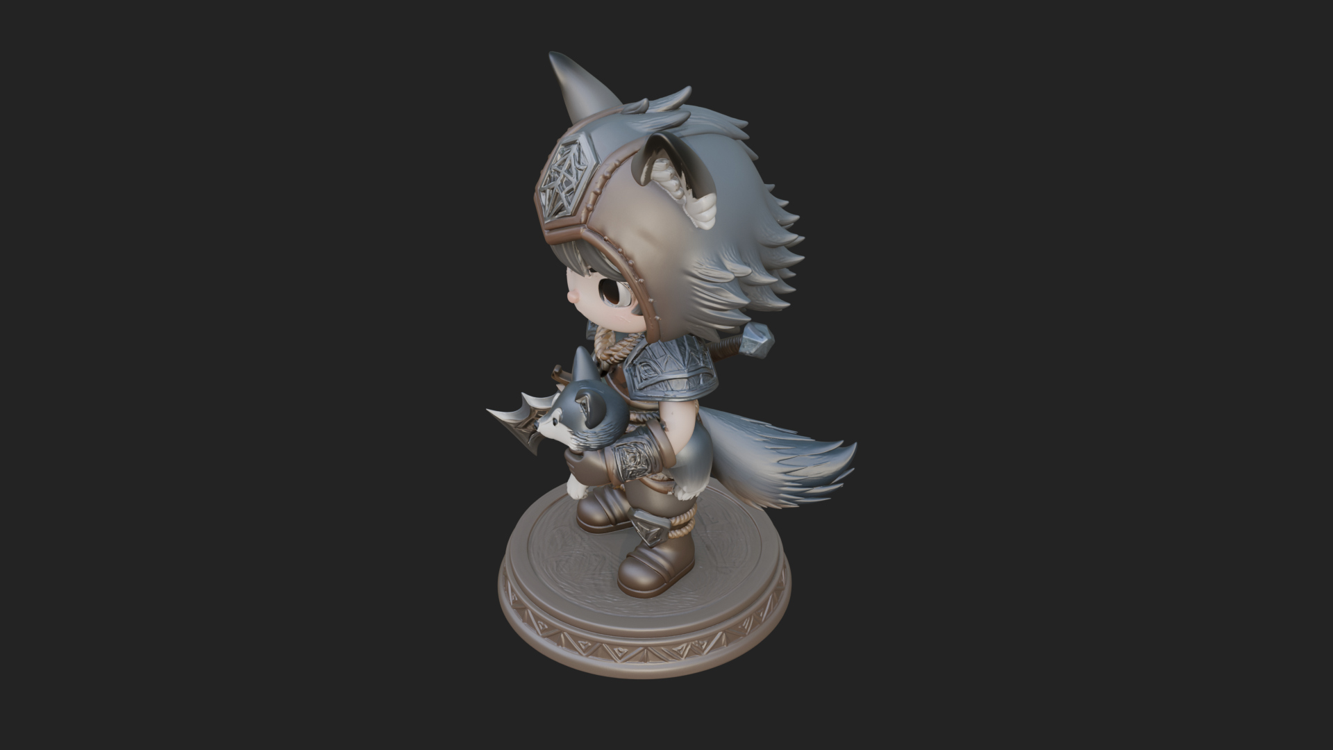 Chibi Wolf Helm Ranger Statue Design 2 3D Print Model 3D Model
