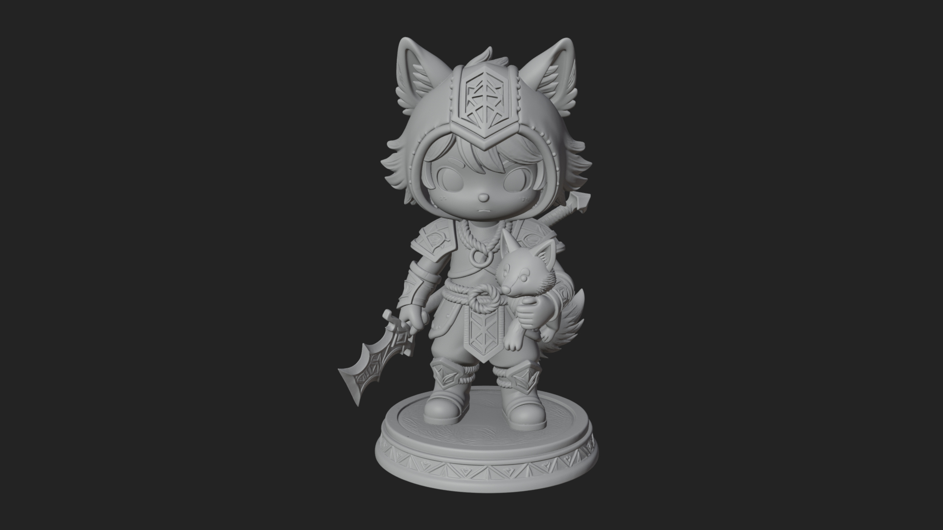Chibi Wolf Helm Ranger Statue Design 2 3D Print Model 3D Model