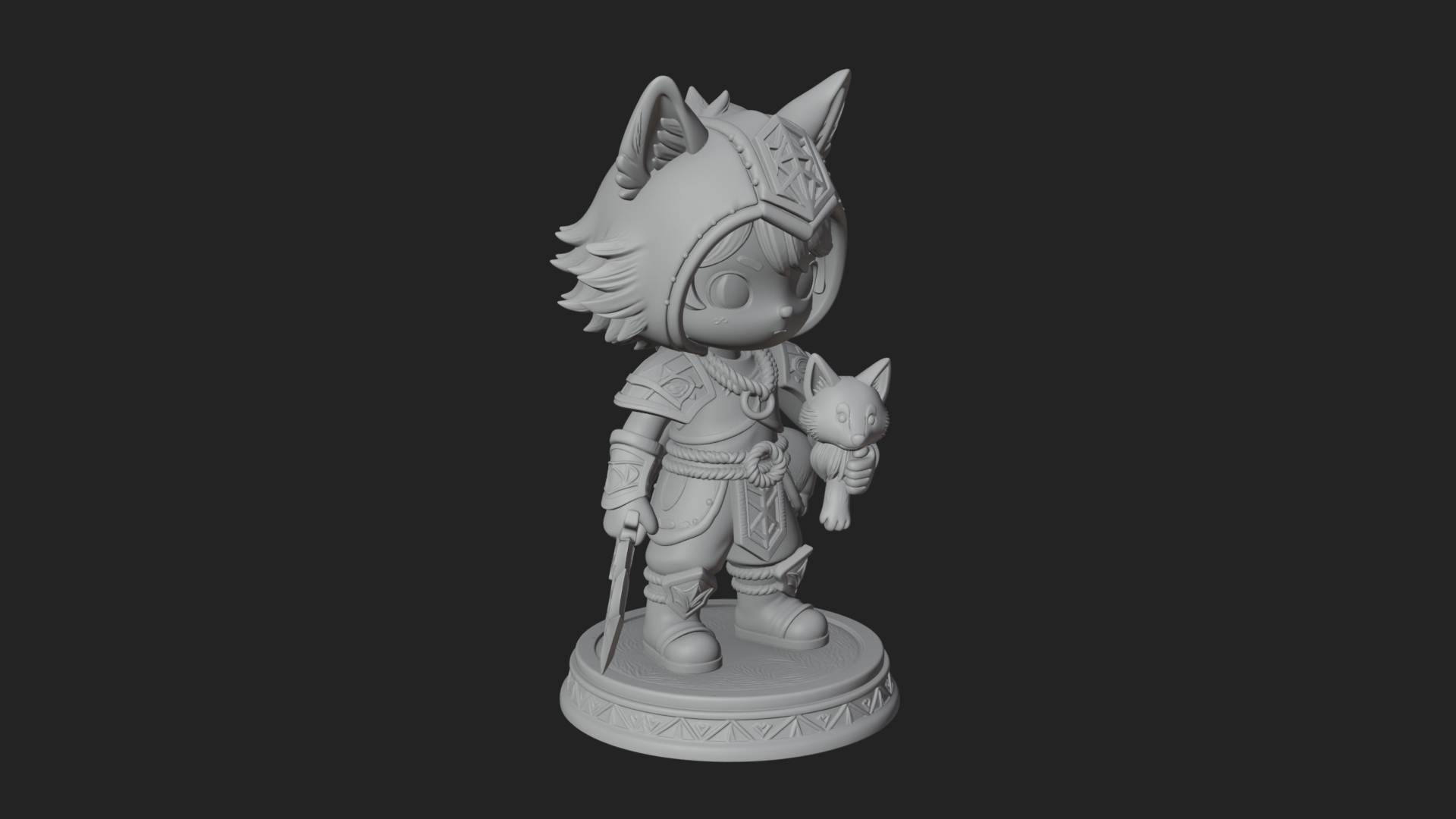 Chibi Wolf Helm Ranger Statue Design 2 3D Print Model 3D Model