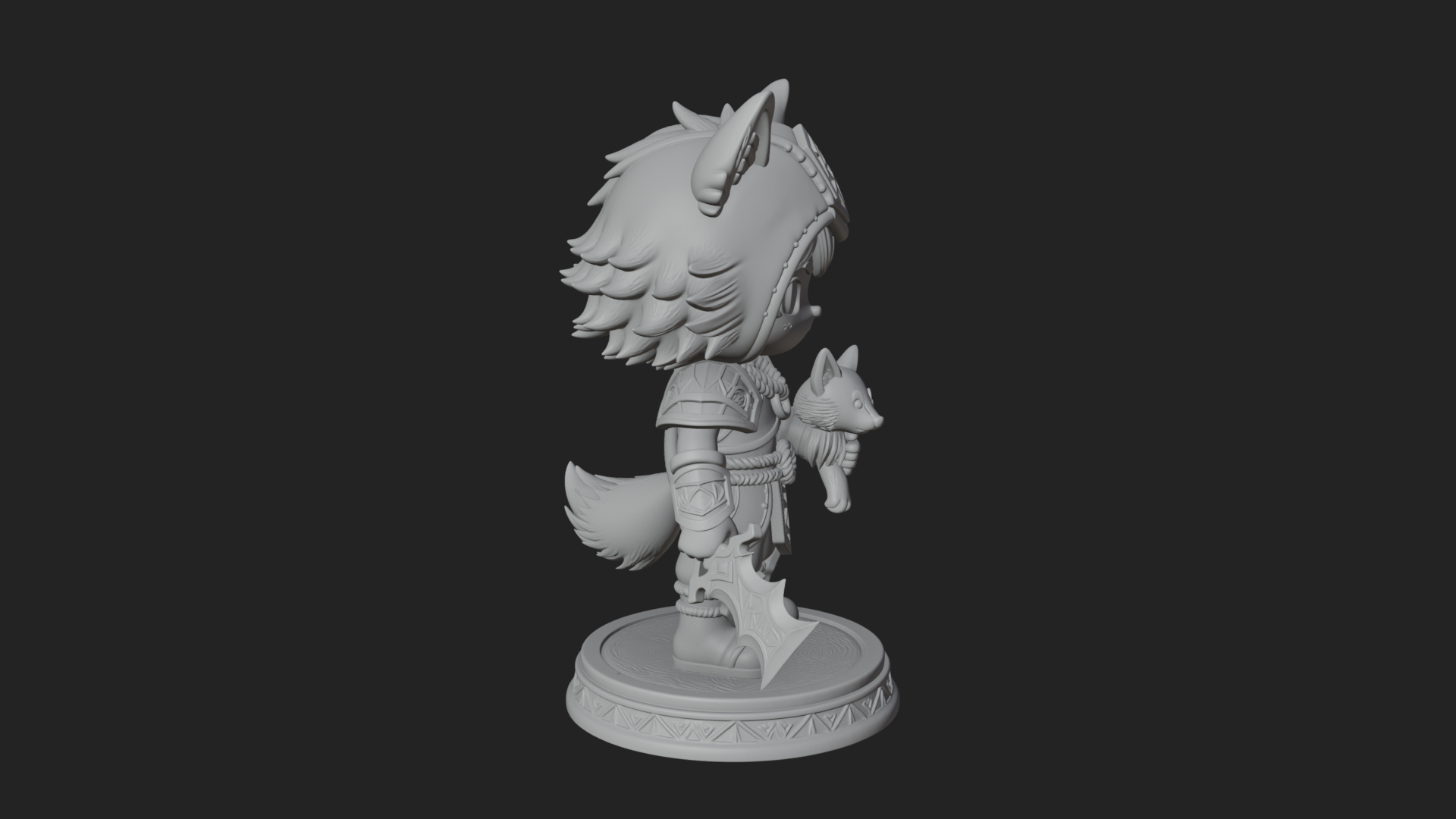 Chibi Wolf Helm Ranger Statue Design 2 3D Print Model 3D Model