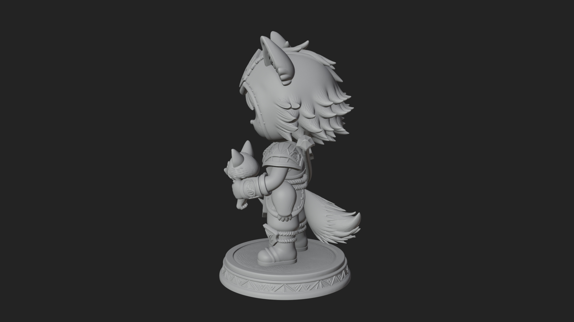 Chibi Wolf Helm Ranger Statue Design 2 3D Print Model 3D Model