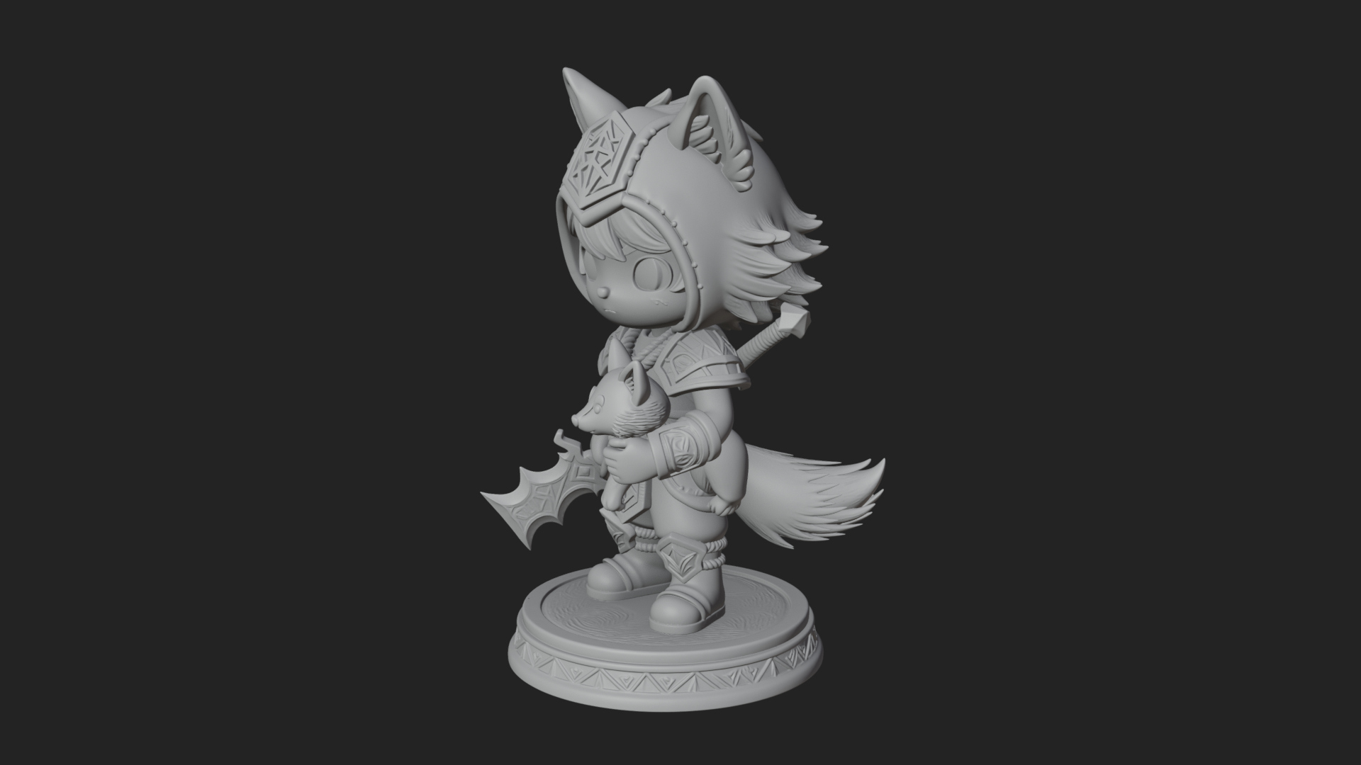 Chibi Wolf Helm Ranger Statue Design 2 3D Print Model 3D Model