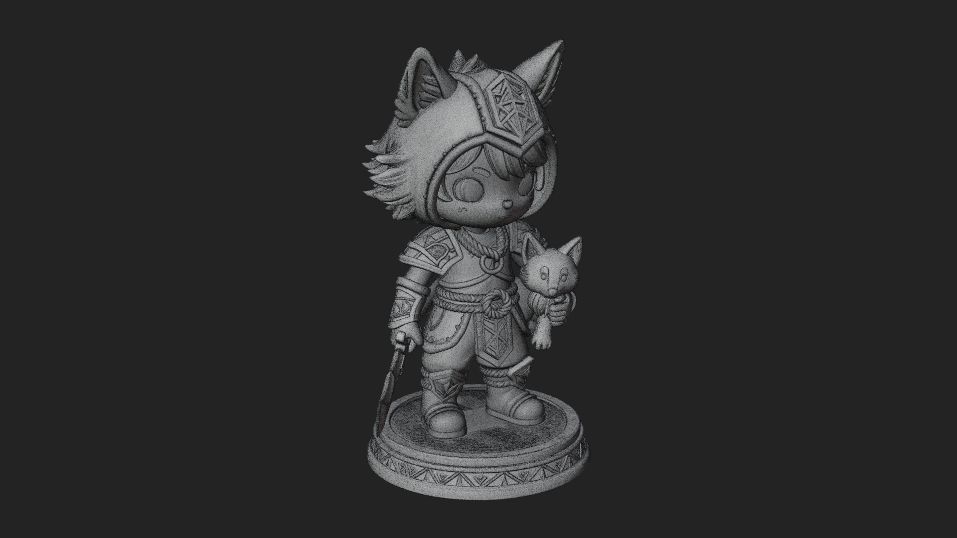 Chibi Wolf Helm Ranger Statue Design 2 3D Print Model 3D Model