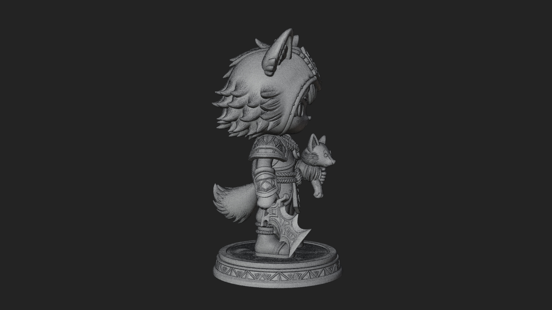 Chibi Wolf Helm Ranger Statue Design 2 3D Print Model 3D Model