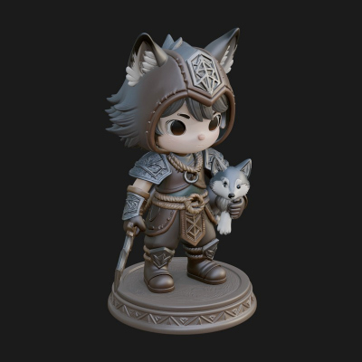 Chibi Wolf Helm Ranger Statue Design 2 3D Print Model