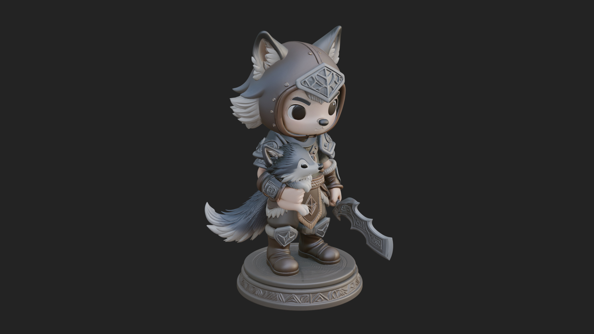 Chibi Wolf Helm Ranger Statue Design 3 3D Print Model 3D Model