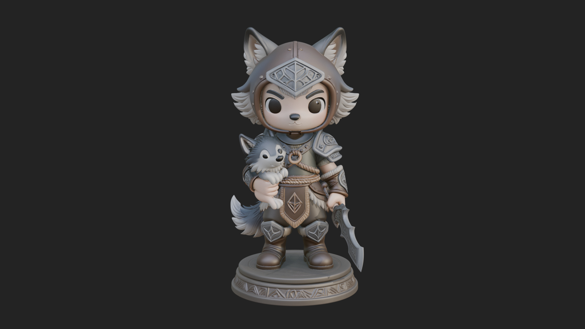 Chibi Wolf Helm Ranger Statue Design 3 3D Print Model 3D Model