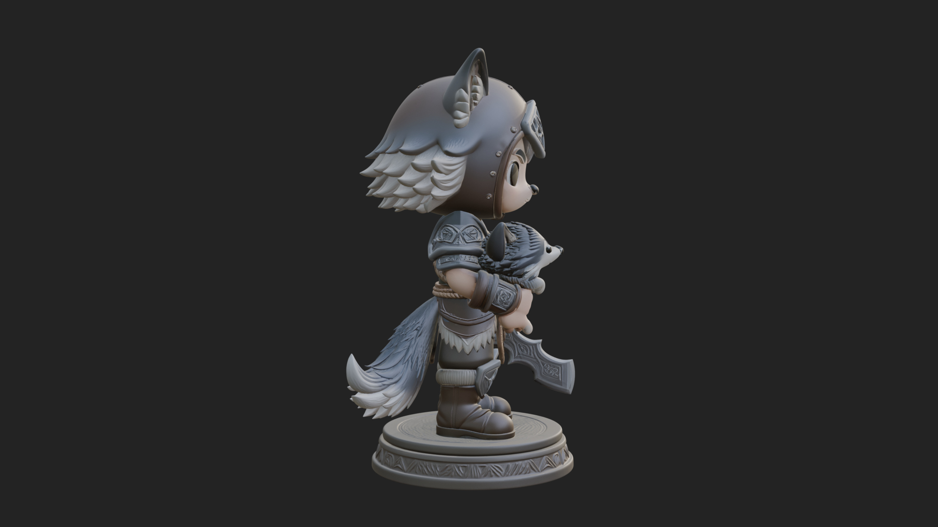Chibi Wolf Helm Ranger Statue Design 3 3D Print Model 3D Model