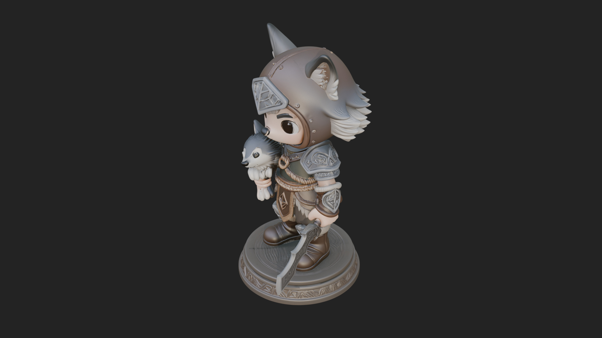Chibi Wolf Helm Ranger Statue Design 3 3D Print Model 3D Model