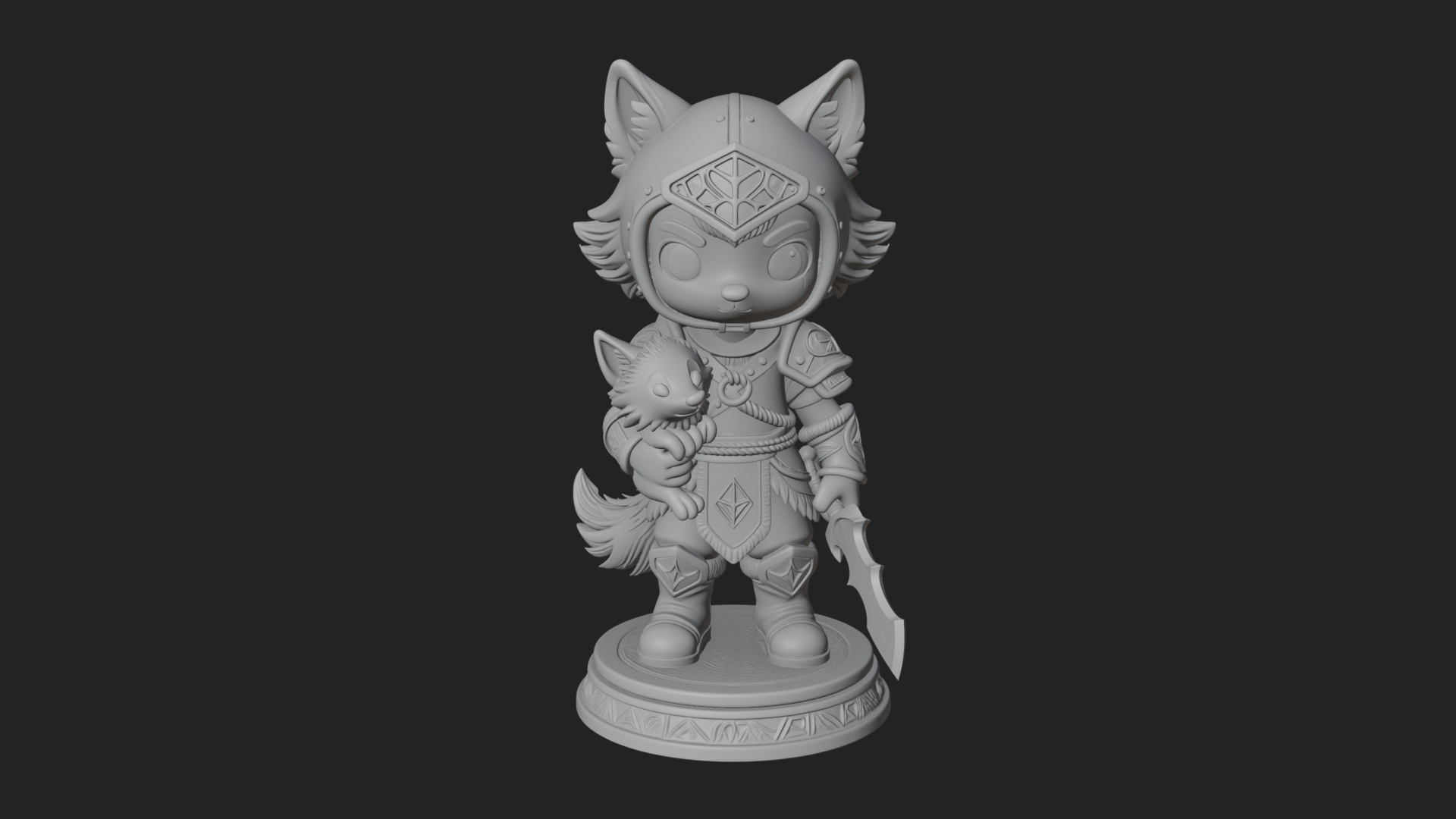 Chibi Wolf Helm Ranger Statue Design 3 3D Print Model 3D Model