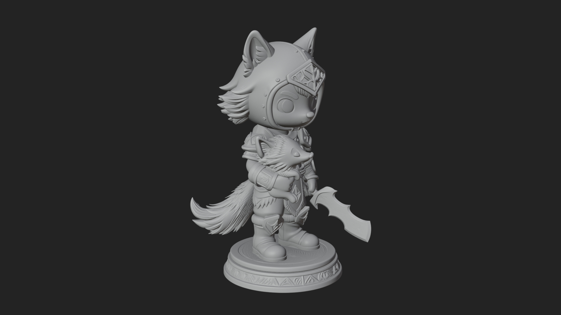 Chibi Wolf Helm Ranger Statue Design 3 3D Print Model 3D Model
