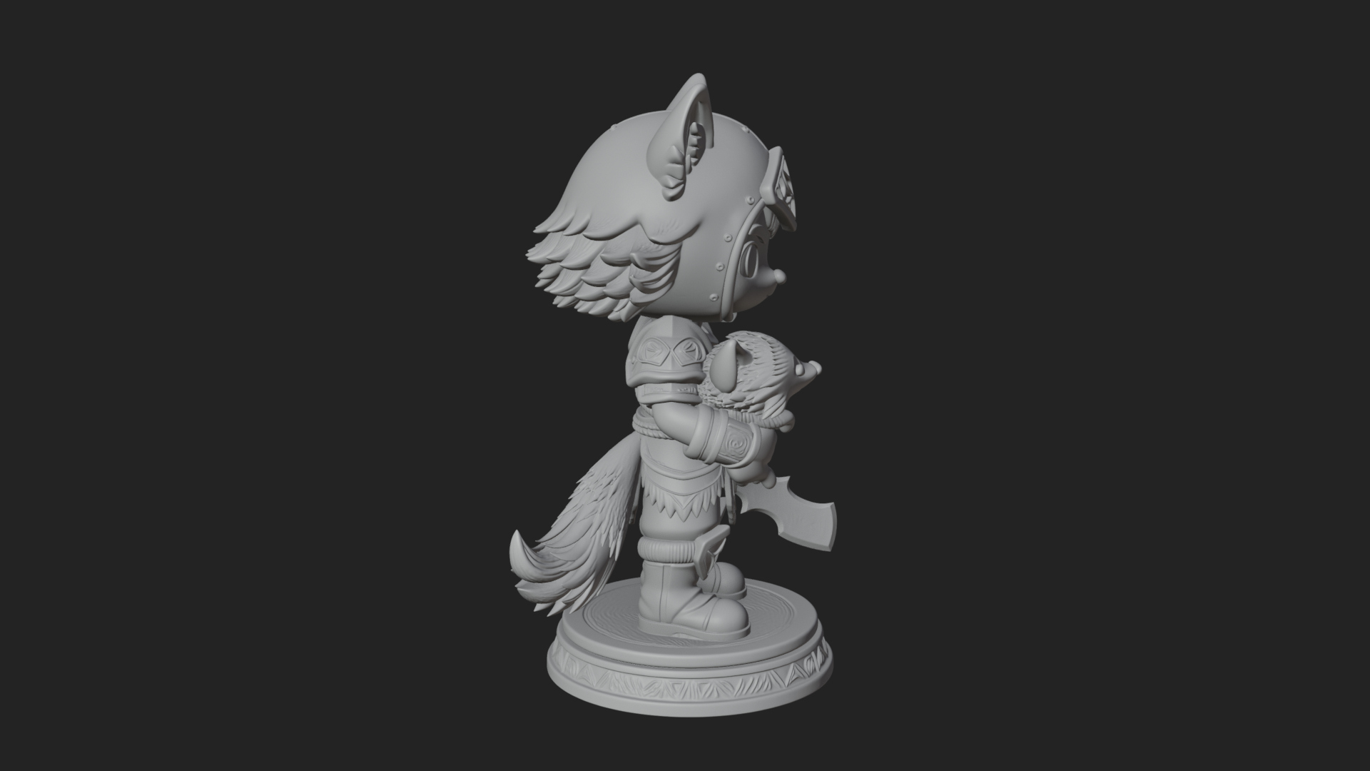 Chibi Wolf Helm Ranger Statue Design 3 3D Print Model 3D Model