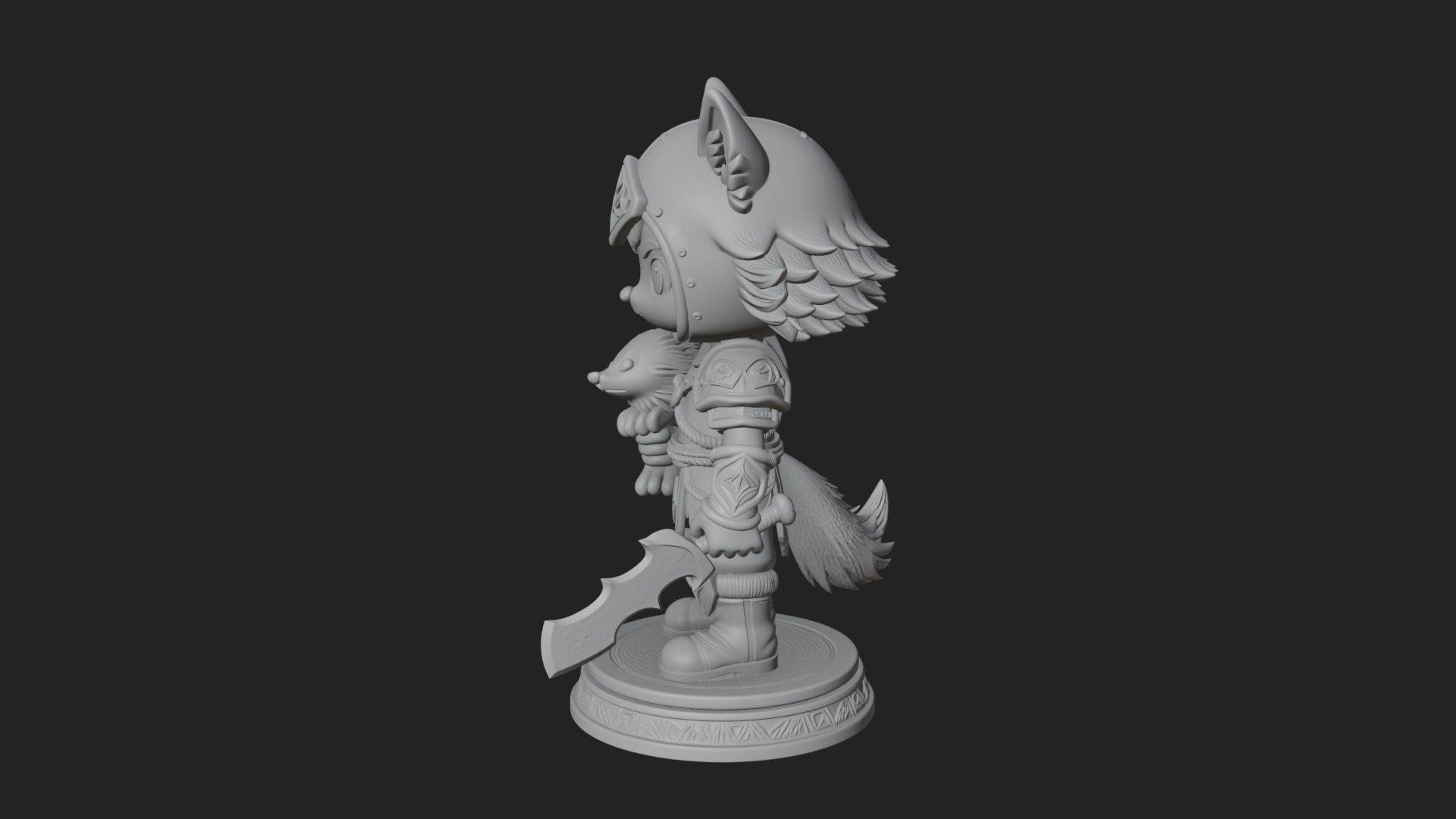 Chibi Wolf Helm Ranger Statue Design 3 3D Print Model 3D Model