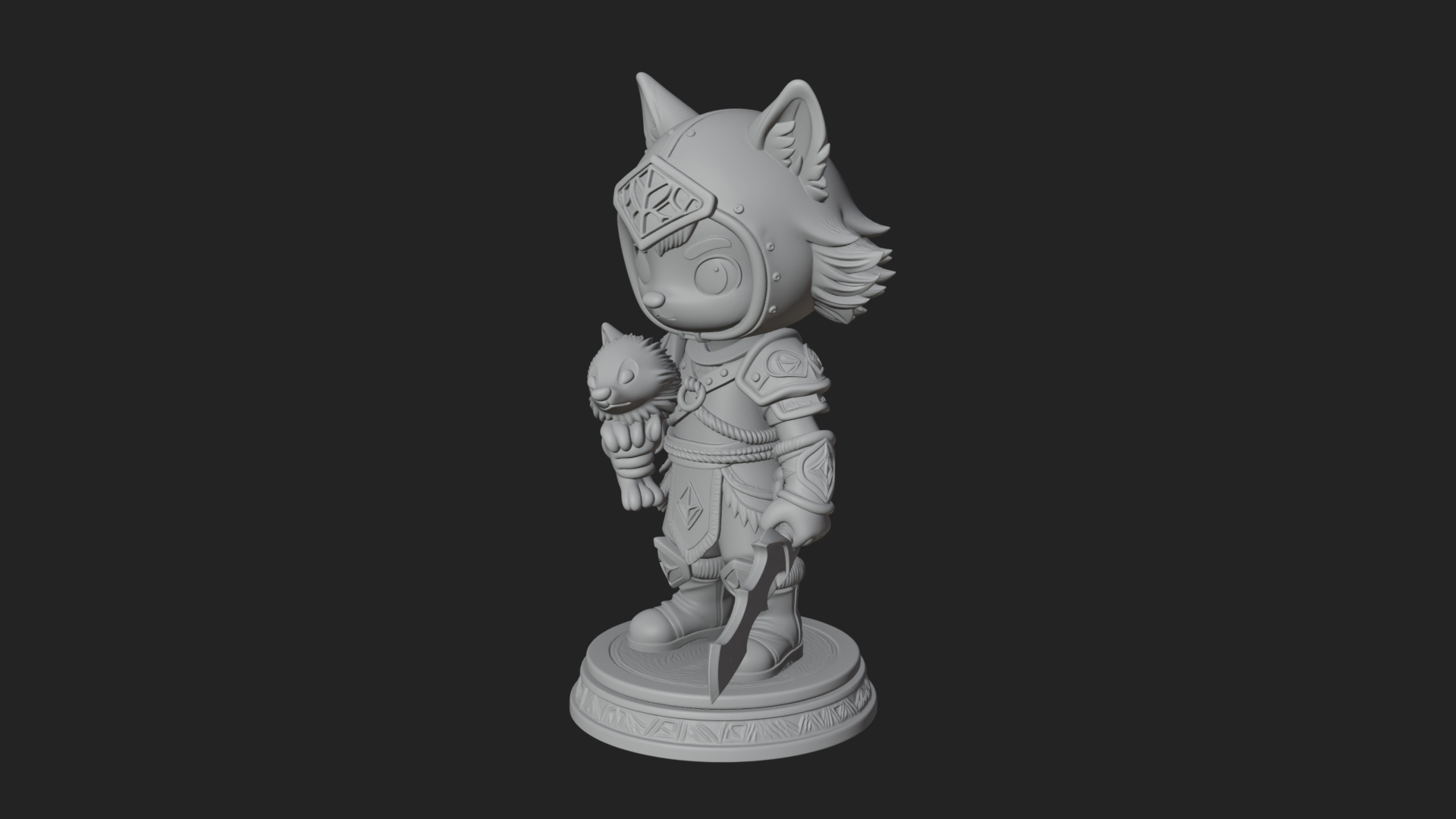 Chibi Wolf Helm Ranger Statue Design 3 3D Print Model 3D Model