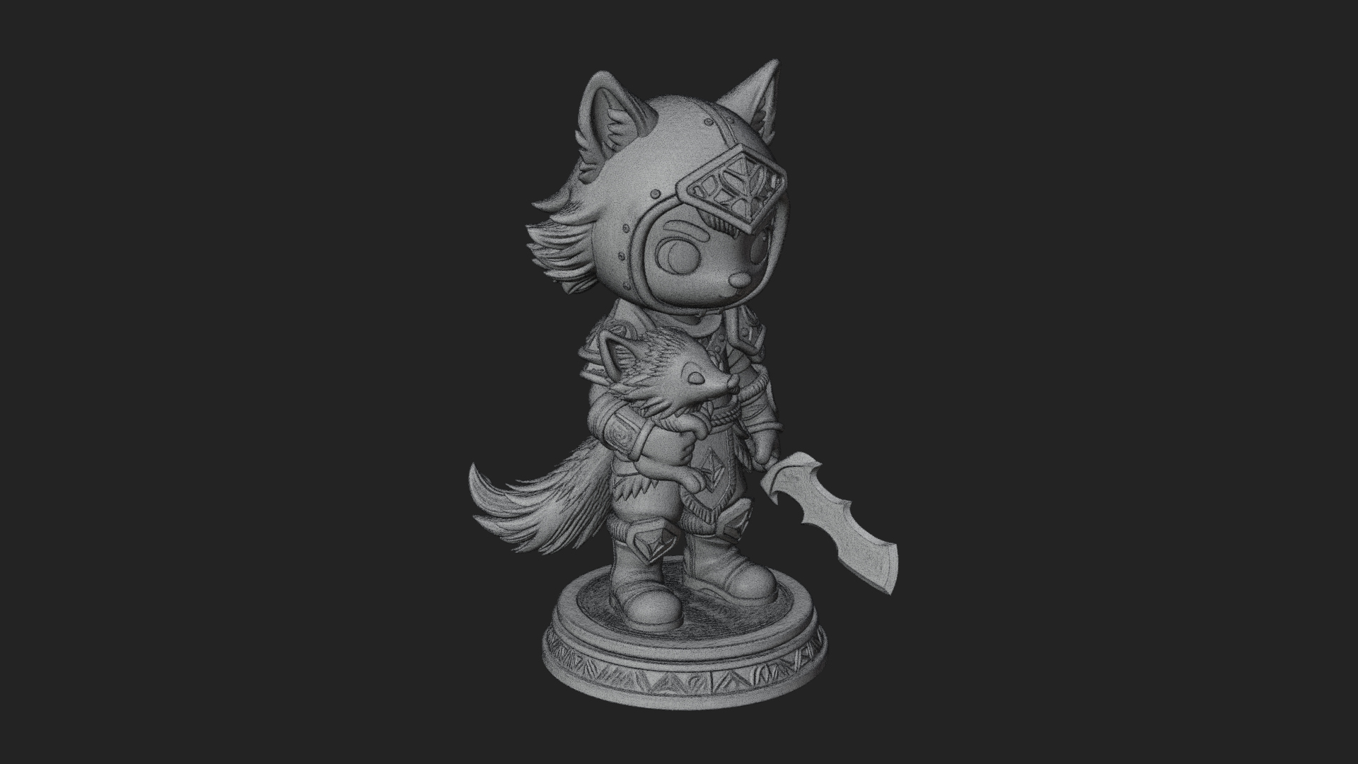 Chibi Wolf Helm Ranger Statue Design 3 3D Print Model 3D Model