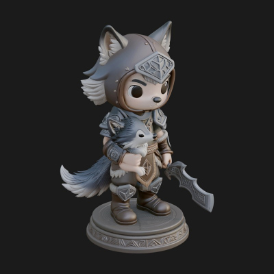 Chibi Wolf Helm Ranger Statue Design 3 3D Print Model