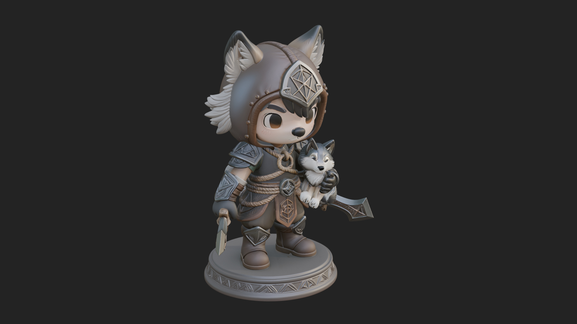 Chibi Wolf Helm Ranger Statue Design 4 3D Print Model 3D Model