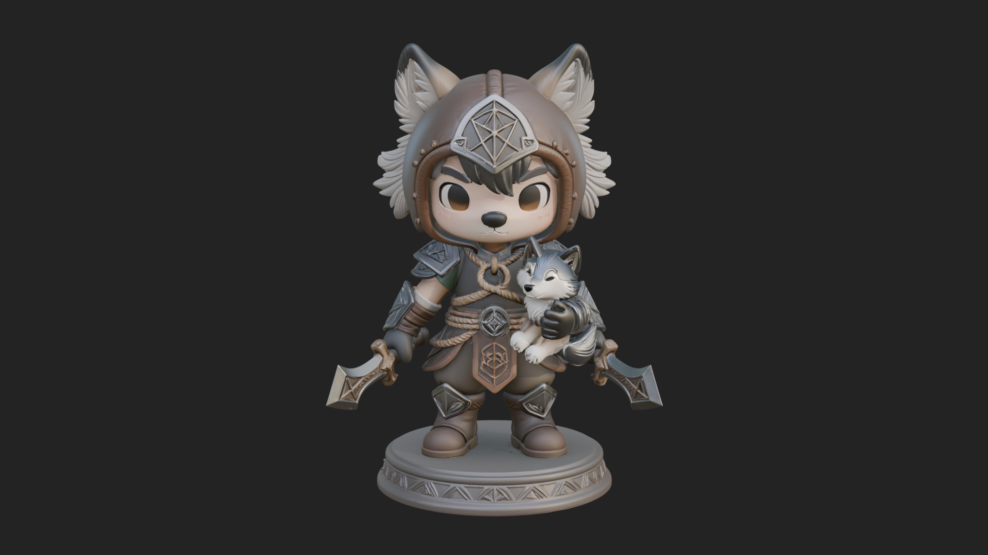 Chibi Wolf Helm Ranger Statue Design 4 3D Print Model 3D Model