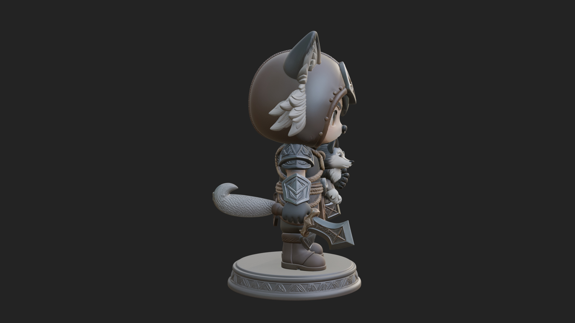 Chibi Wolf Helm Ranger Statue Design 4 3D Print Model 3D Model