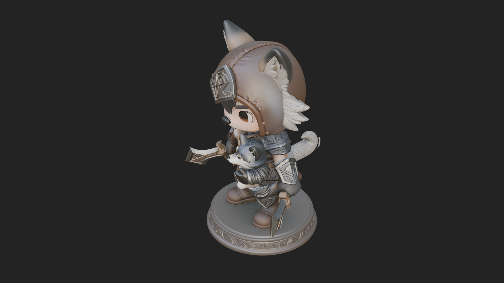 Chibi Wolf Helm Ranger Statue Design 4 3D Print Model 3D Model